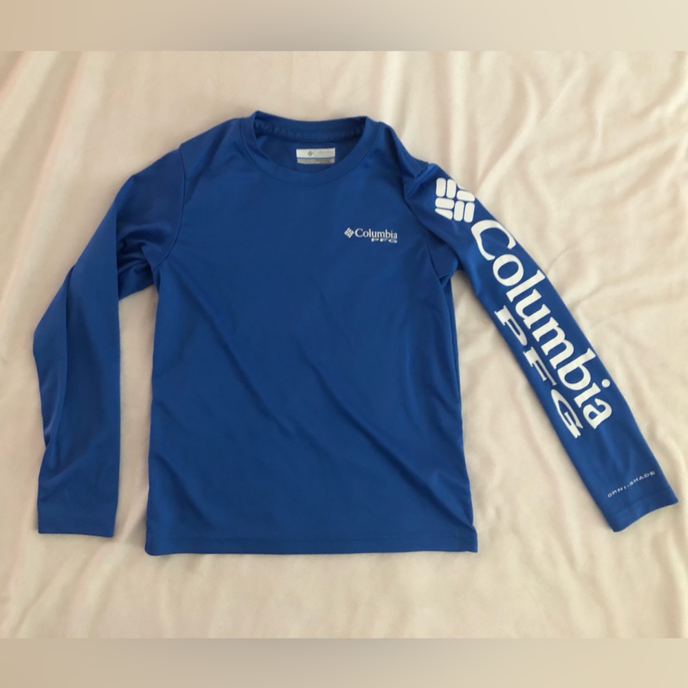 Blue Columbia shirt.